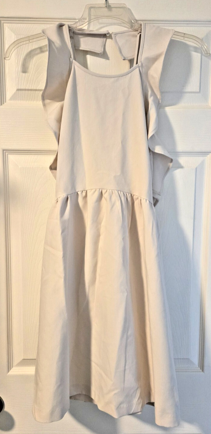 ENDLESS ROSE Light Beige Sleeveless Ruffled Shoulders A-line Dress Size L