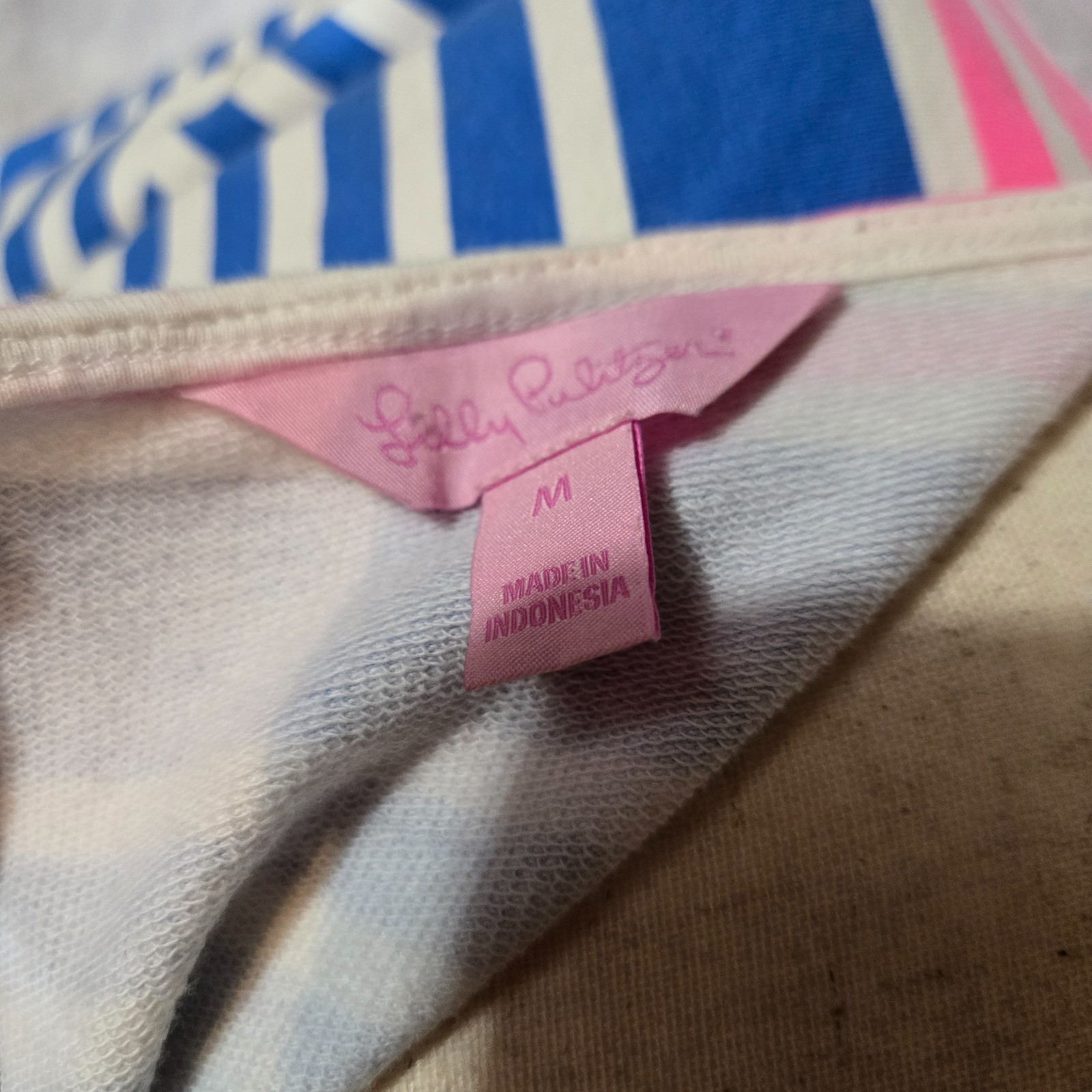 LILLY PULITZER Lena Shift Dress Lapis Blue Pink Gold Tiki Stripe Resortwear MED