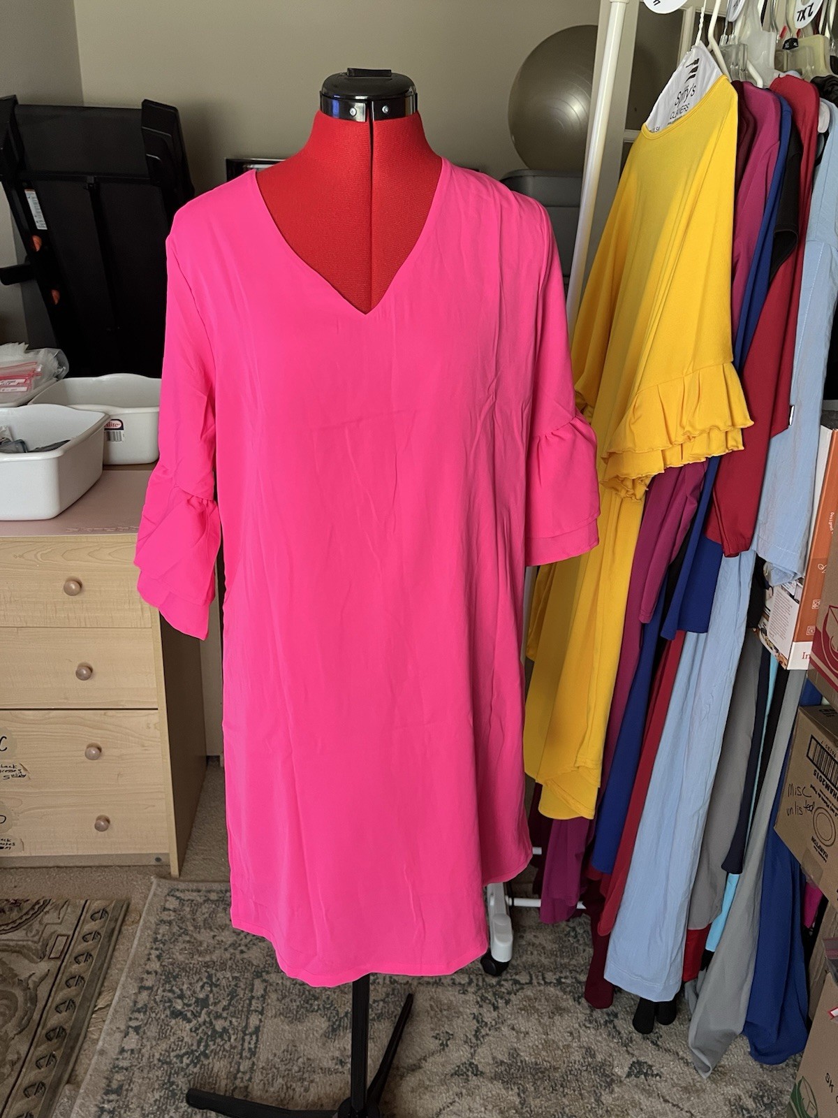 Belongsci Womens Short Ruffle Sleeve Lined Short Dress. Pink. Medium. NWT