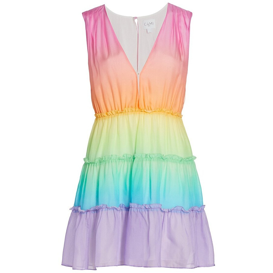 Cami NYC ‘Egle’ Rainbow Ombre Silk Sleeveless Tiered A-Line Ruffle Mini Dress, S