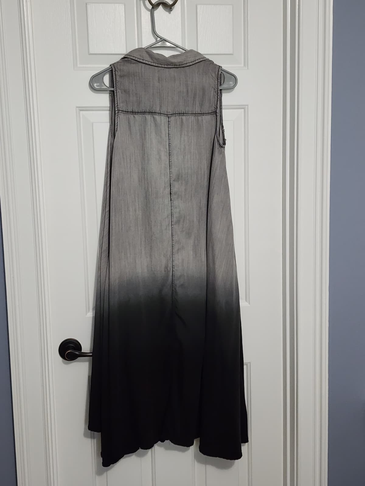 Oso Casuals Collared Sleeveless Hi Low Gray Black Tencel Ombre Shirt Dress XS