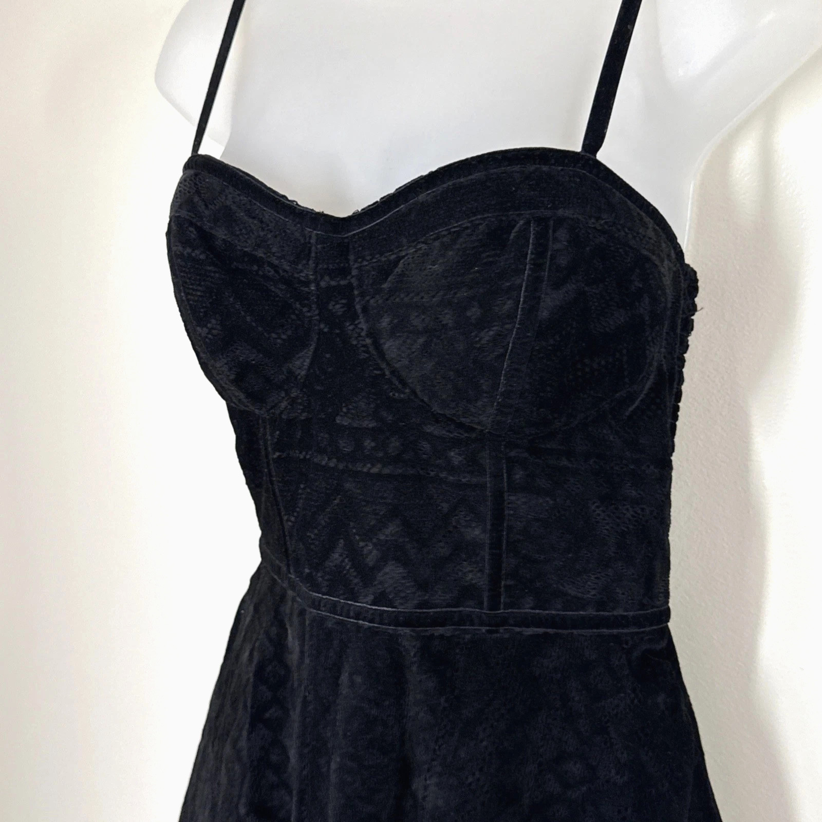 Y2k Hollister Babydoll Dress L Black Velvet Corset Whimsigoth Dark Romance Witch