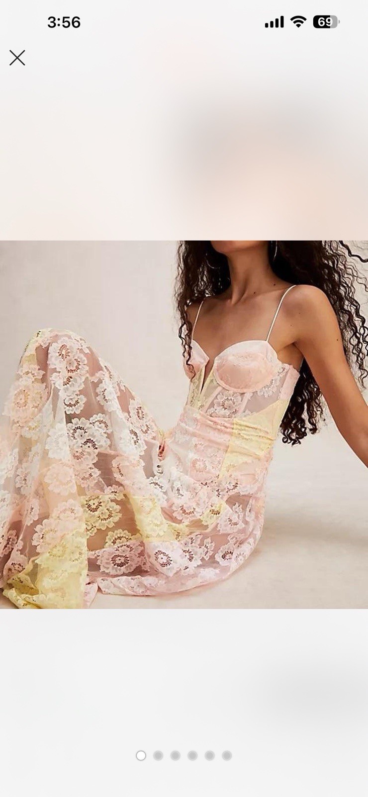 For Love & Lemons Blossom Maxi Dress Pink Yellow Sheer Lace Mesh Corset Top XS