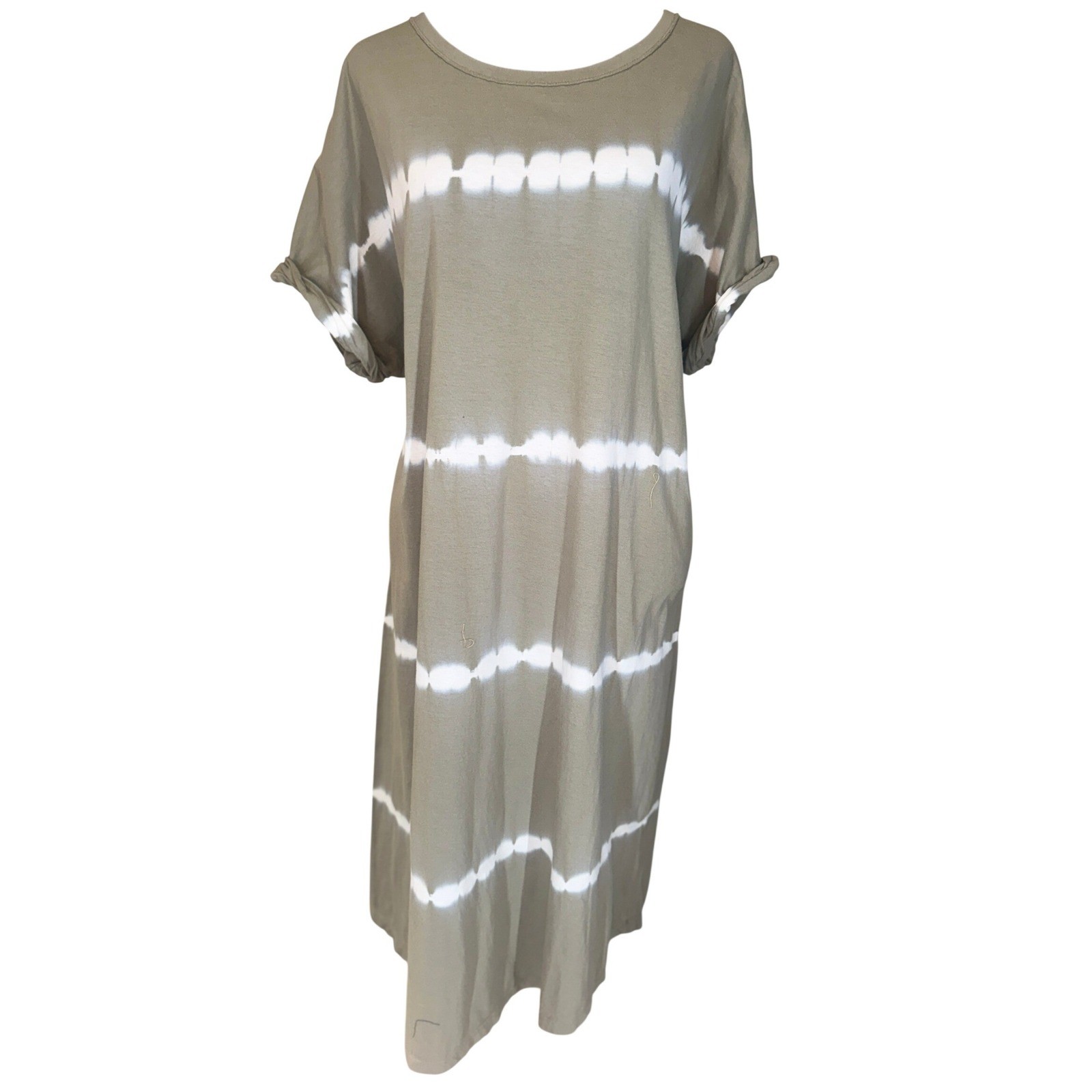 She + Sky Tie Dye Shirt Dress Women’s Large Olive Green White 100% Cotton NWT