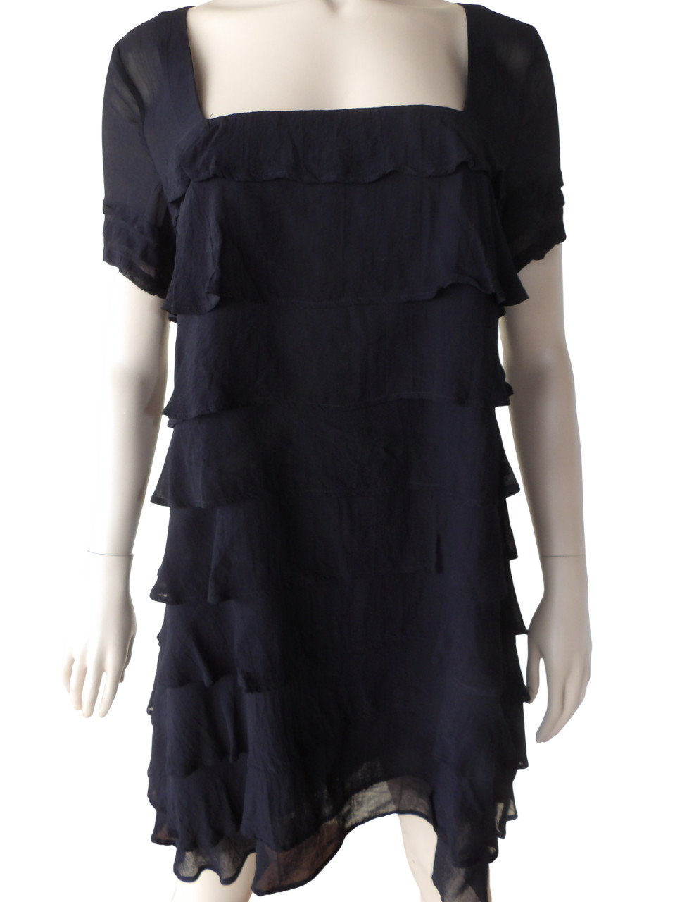 ASOS Tiered Black Dress Ruffle Flowy Chiffon Whimsigoth Baddie Sz 8 M Witchy Boh