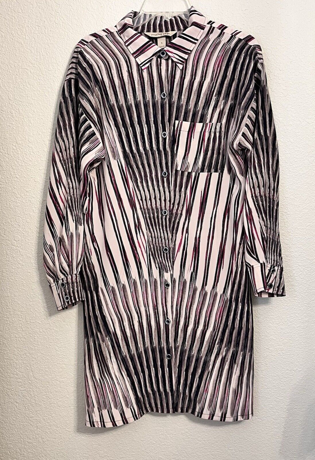 Presley Skye 100% Silk Dress Women S Long Sleeves Belted Pocket Stripes NO BELT