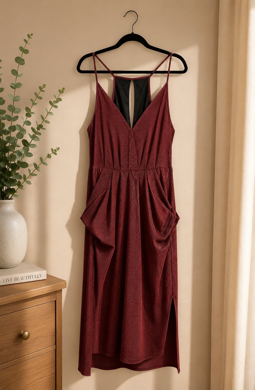 BCBGeneration Drape Pocket Cutout Back Maxi Dress