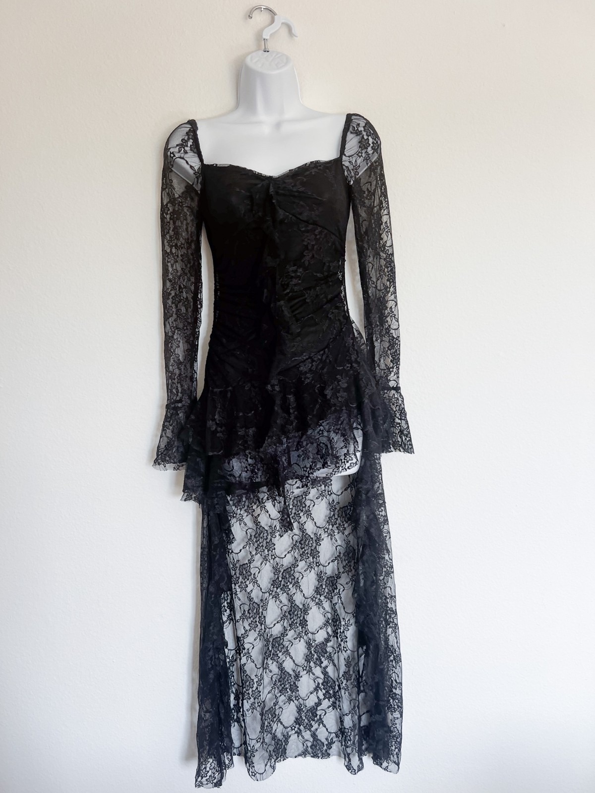 NWOT CHICHWISH Square Neck Floral Lace Tiered Hi-Lo Hem Dress Goth Garden Small