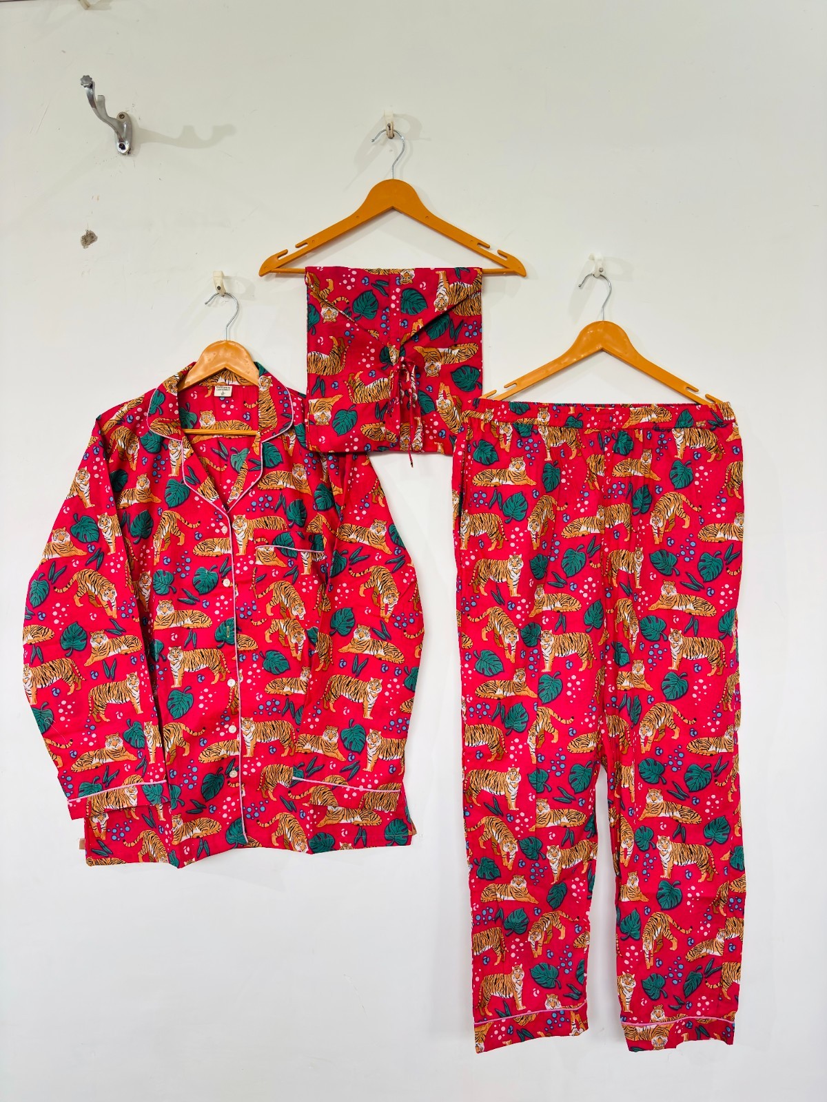 Tiger Print Cotton Pajama Set: Summer Loungewear night wear for woman’s