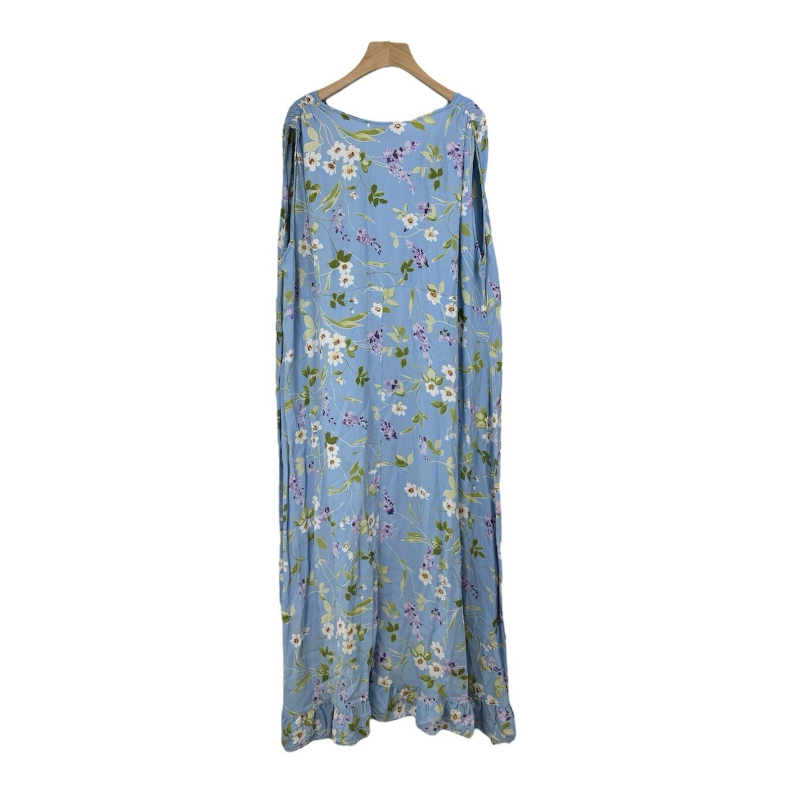 VTG! Jenny Helene Blue Floral Summer Long Dress 2X 100% Rayon USA Cottagecore