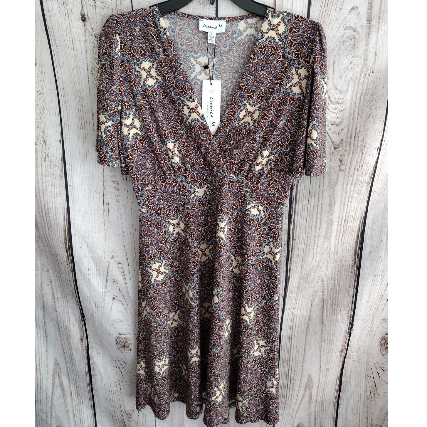 Veronica M NEW Cross-Over V-Neck Flutter-Sleeve Fit & Flare Stretch Dress Small
