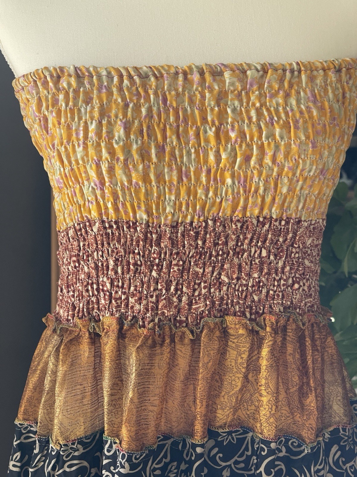 Silk Strapless Smocked Floaty Ruffle Hippie Dress Pre-owned