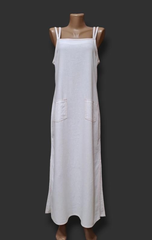 Afeil White Double Strap Maxi Sundress With Front Pockets Size L