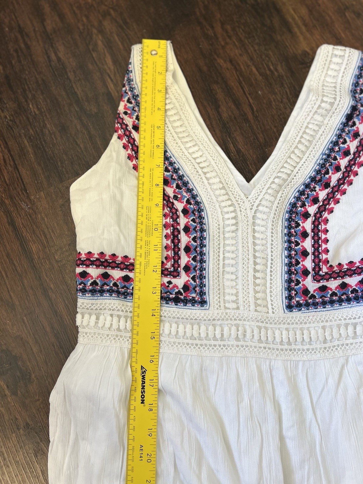 Spence Sleeveless Red/White/Blue Embroidered Crinkle Maxi Dress Size S Boho Chic