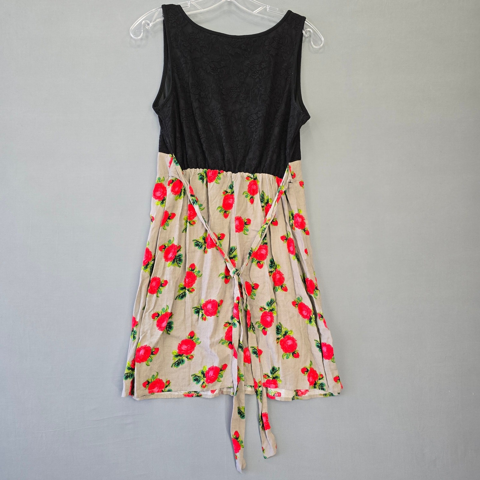 L8ter Black Gray Dress Mini Stretch Preppy Floral Lace Sleeveless Womens Size M