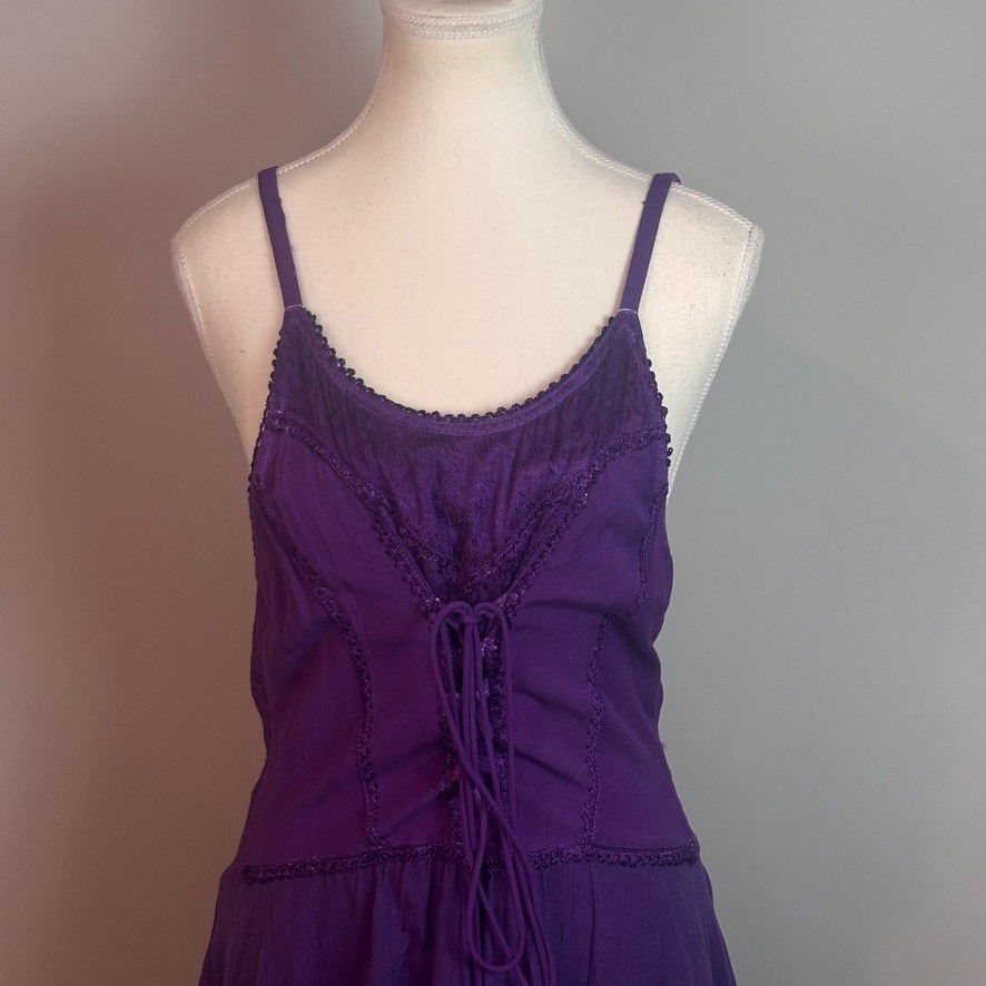 Sakkas Womens Purple Corset Bodice Hankerchief Hem Boho Fairy Midi Dress OSFM