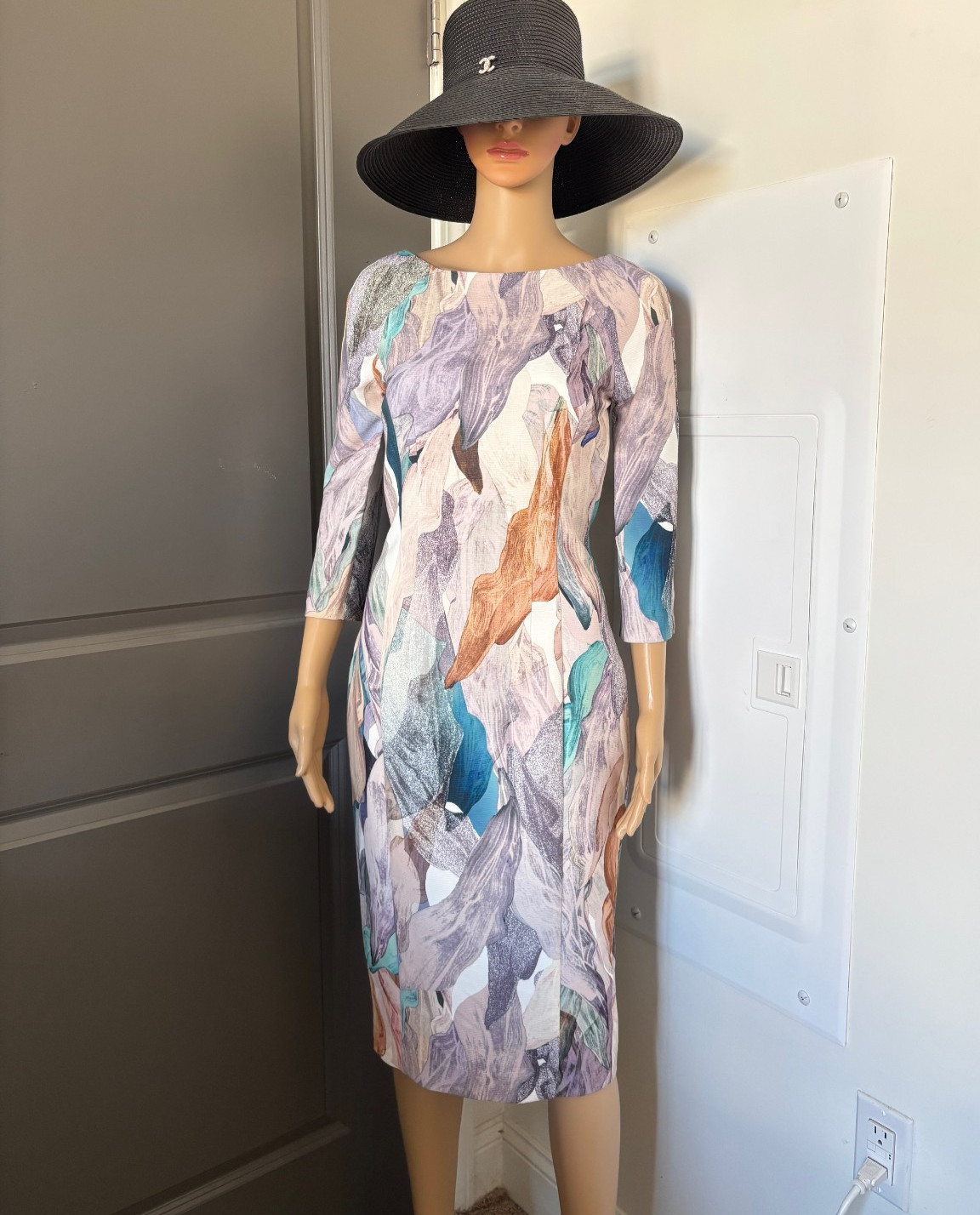 H&M Multicolor Abstract Dress midi green pink white purple size XS stratched