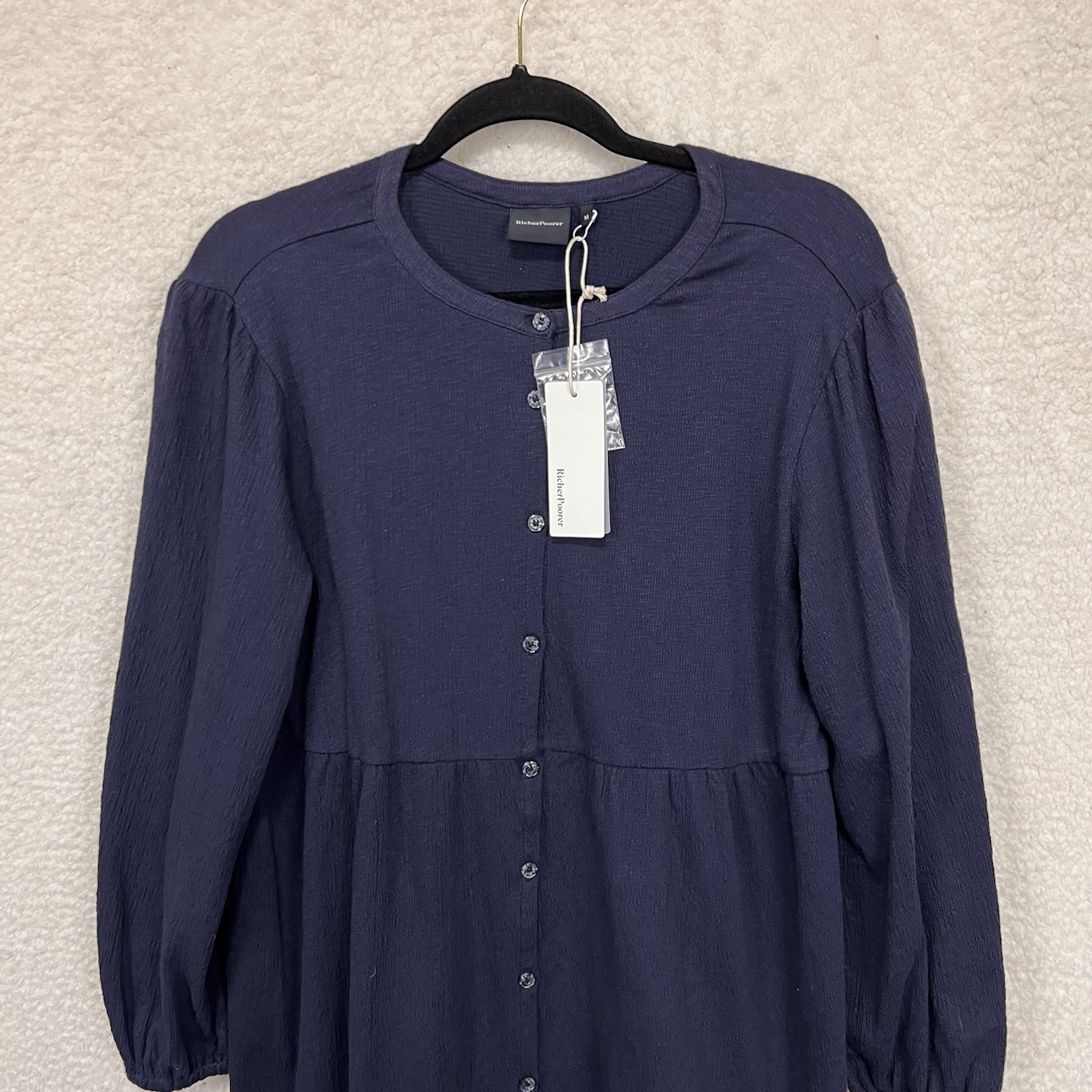 New Richer Poorer Cloud Weave Button Up Dress Womens M Blue Nights Relaxed