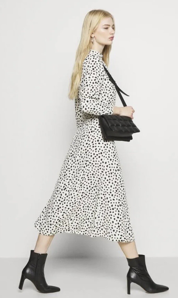 MISS SELFRIDGE ivory black polka dot long sleeve midi dress 2