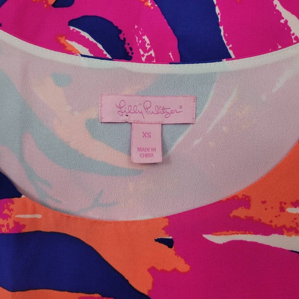 Lilly Pulitzer Jackie Shift Dress Sz XS 100% Silk Bomber Blue Plume Blume 23198