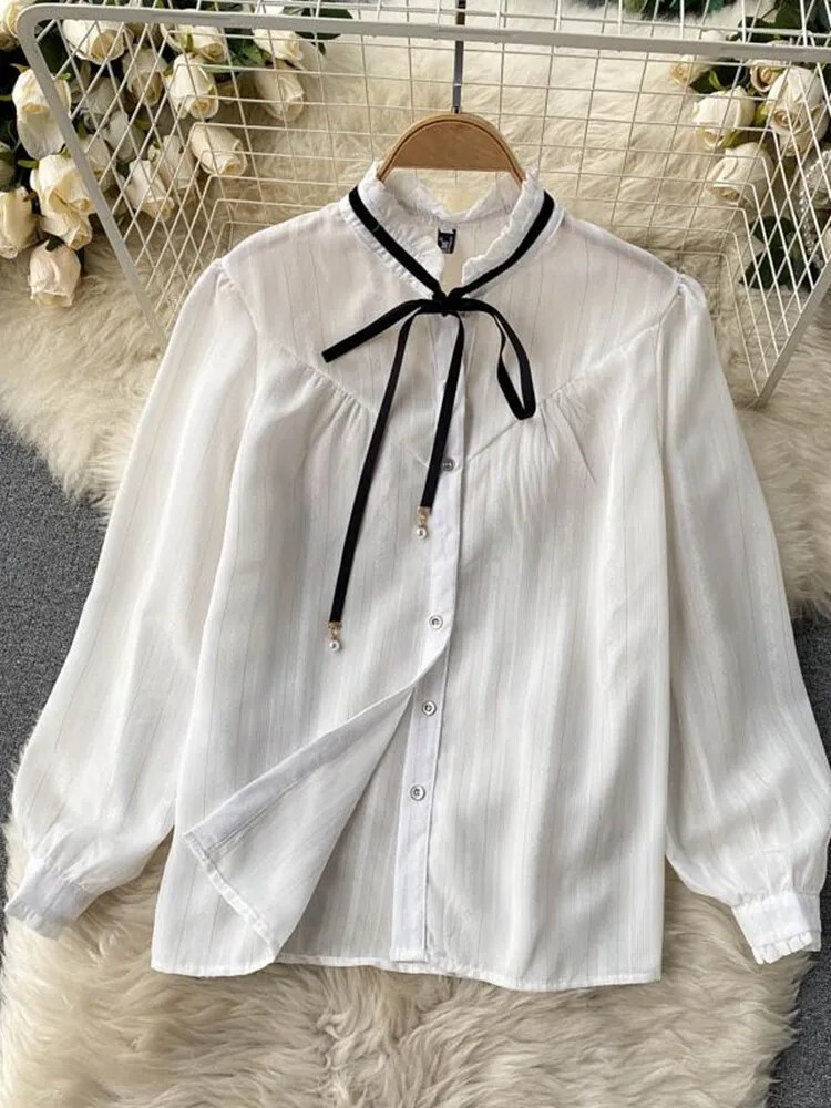 Spring Autumn Elegant 2 Piece Set Overalls Dress Women Bow Collar m-xxl