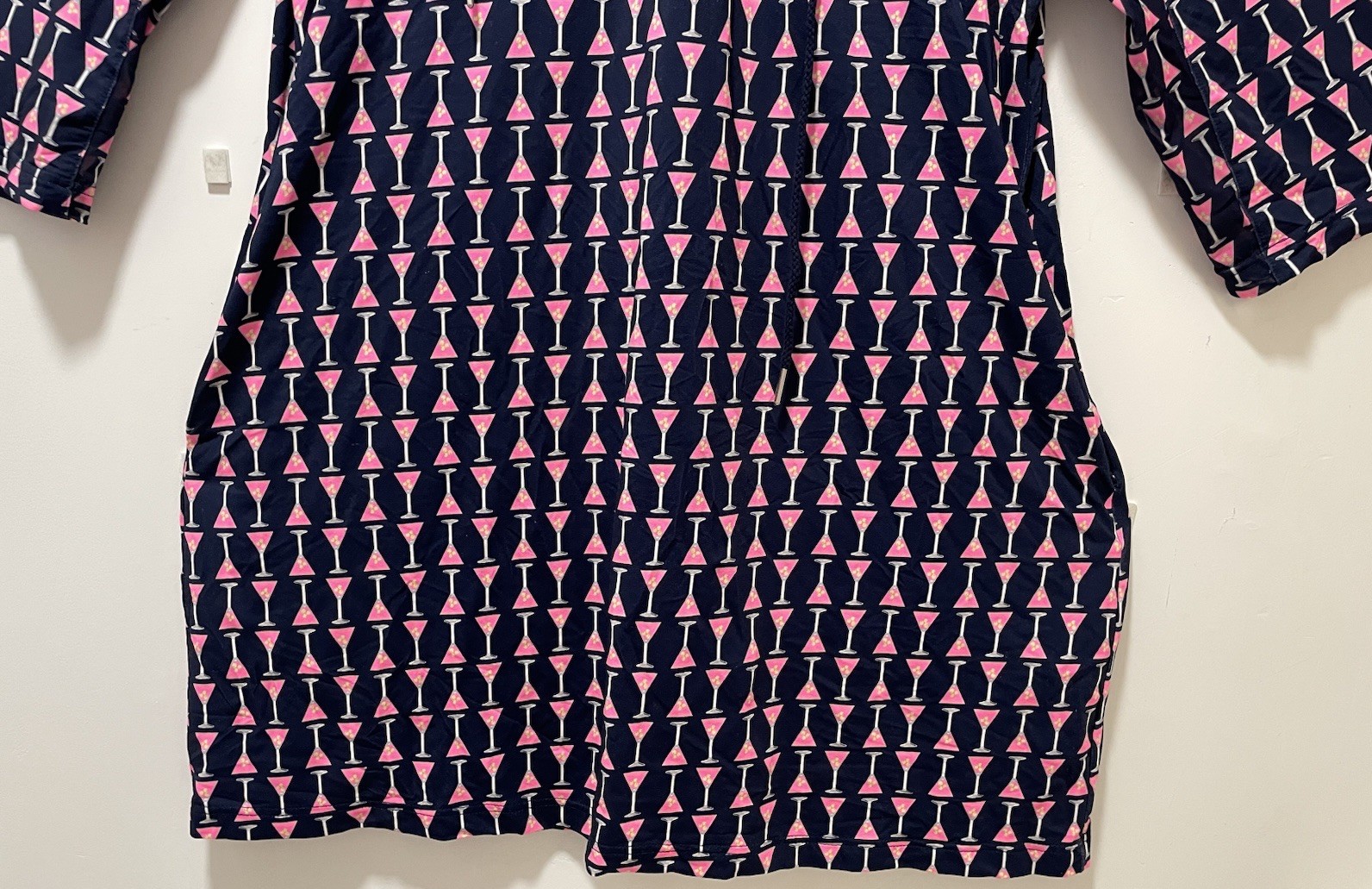 Beachtime Navy Pink Geometric Shift Dress Hood Button Collared Pockets XL