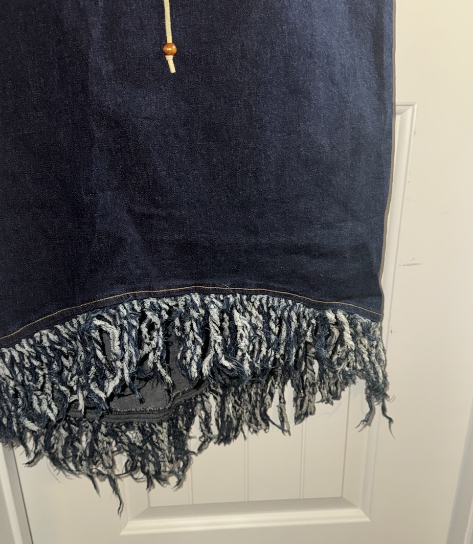 Vintage 90s Denim Western Strapless Fringe Hi Low Jean Dress Size S