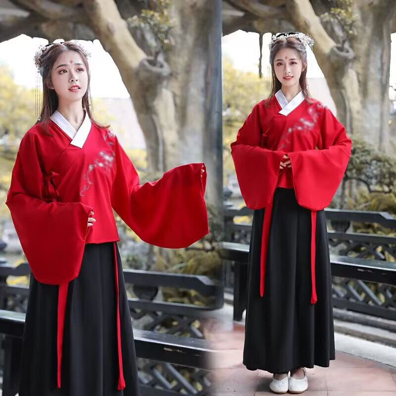 Chinese Ancient Womens Embroidered Hanfu Tops Dress Han Fu Costume Sets