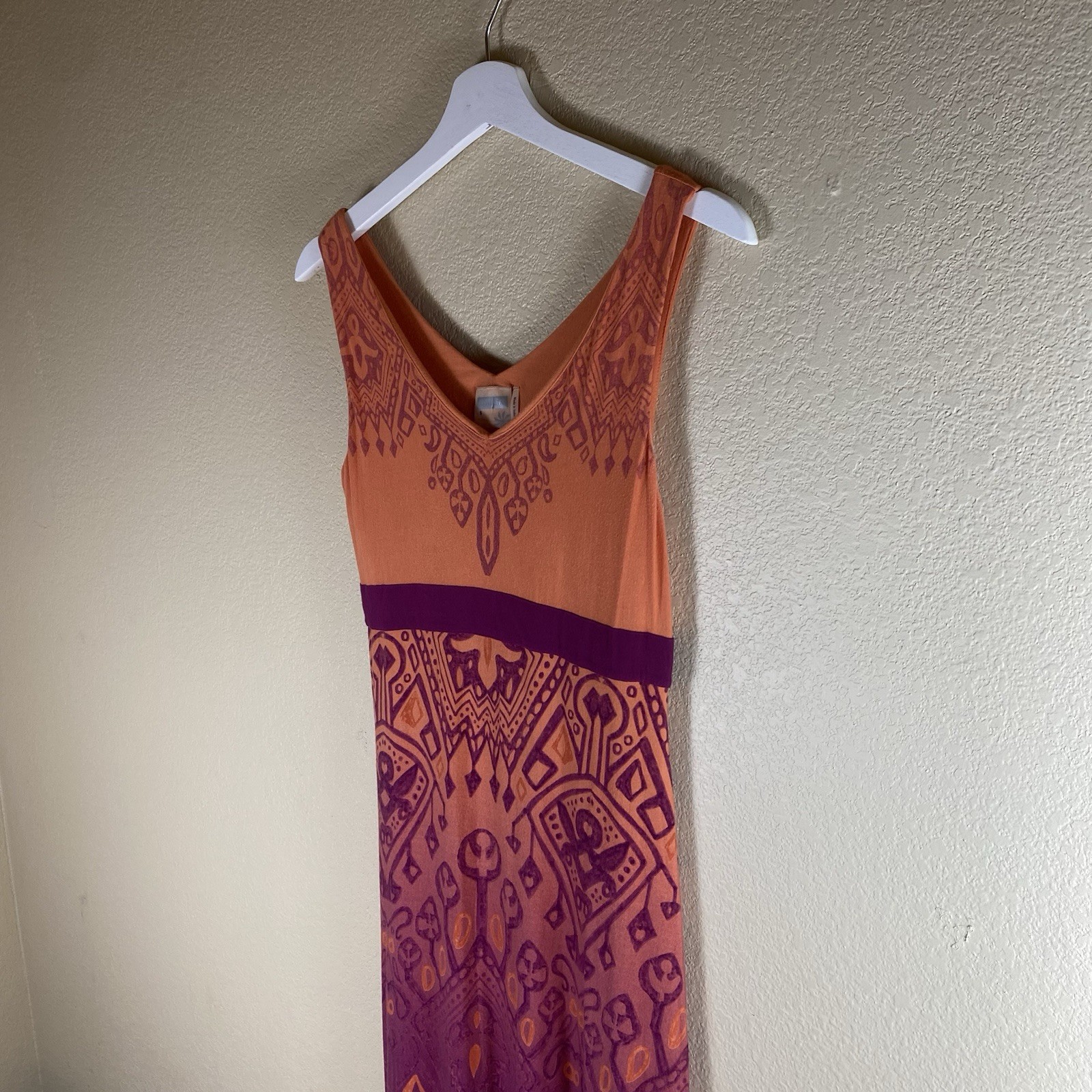Athleta Orange and Purple Tribal Print Size Small Pullover Stretch Sun Dress