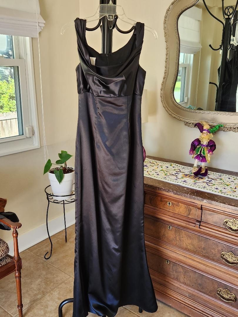 Watters & Watters black satin evening gown, size 8, sleeveless