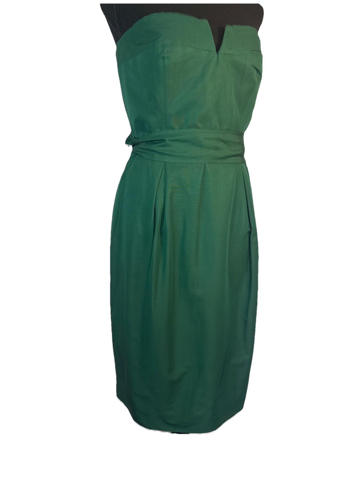 Vintage J Crew Emma Women’s Dress Size 8 Green Silk Faille Bow Strapless NWT