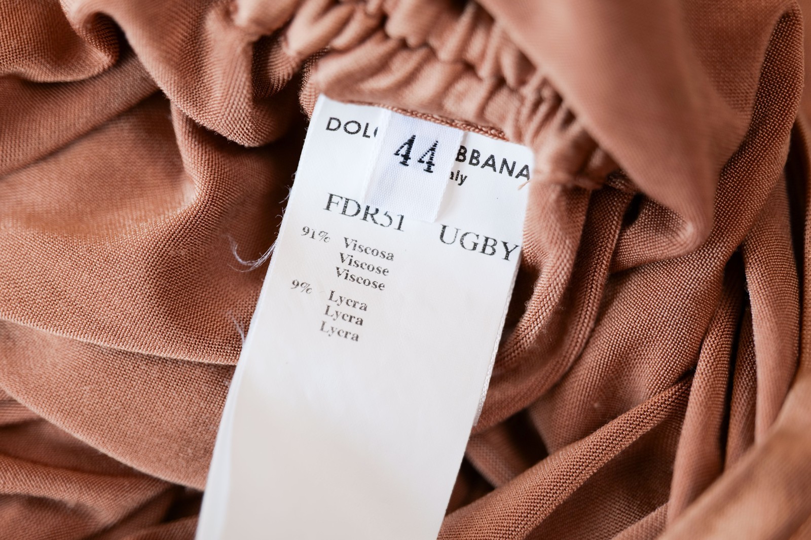 NWOT Dolce & Gabbana Tan Ruched Jersey Black Bra Asymmetrical Dress (IT44, US8)
