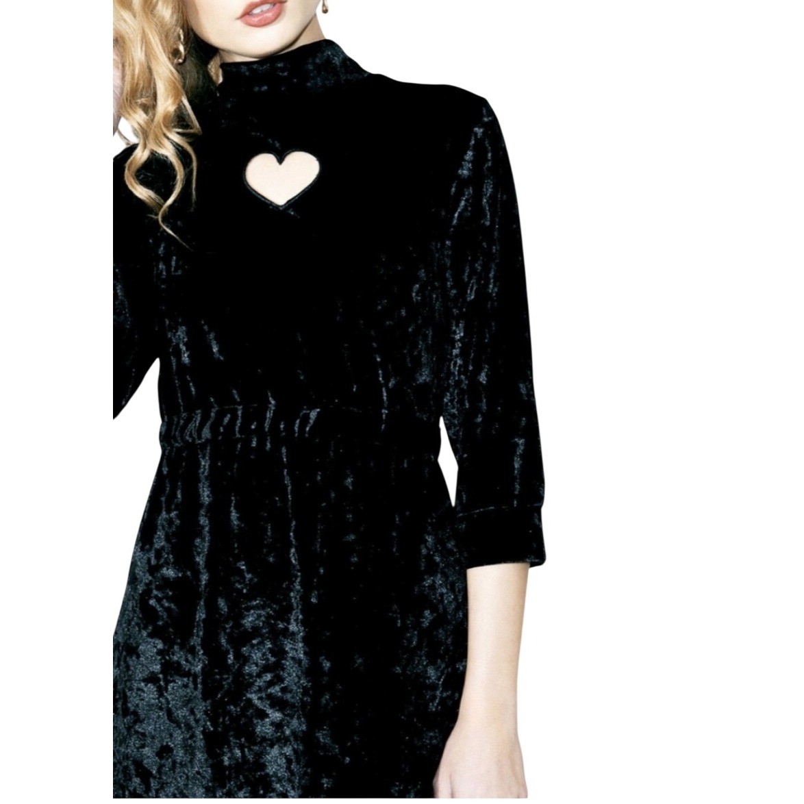 Valfre Winona Dress Women L Black Heart Cutout Crushed Velvet Mini