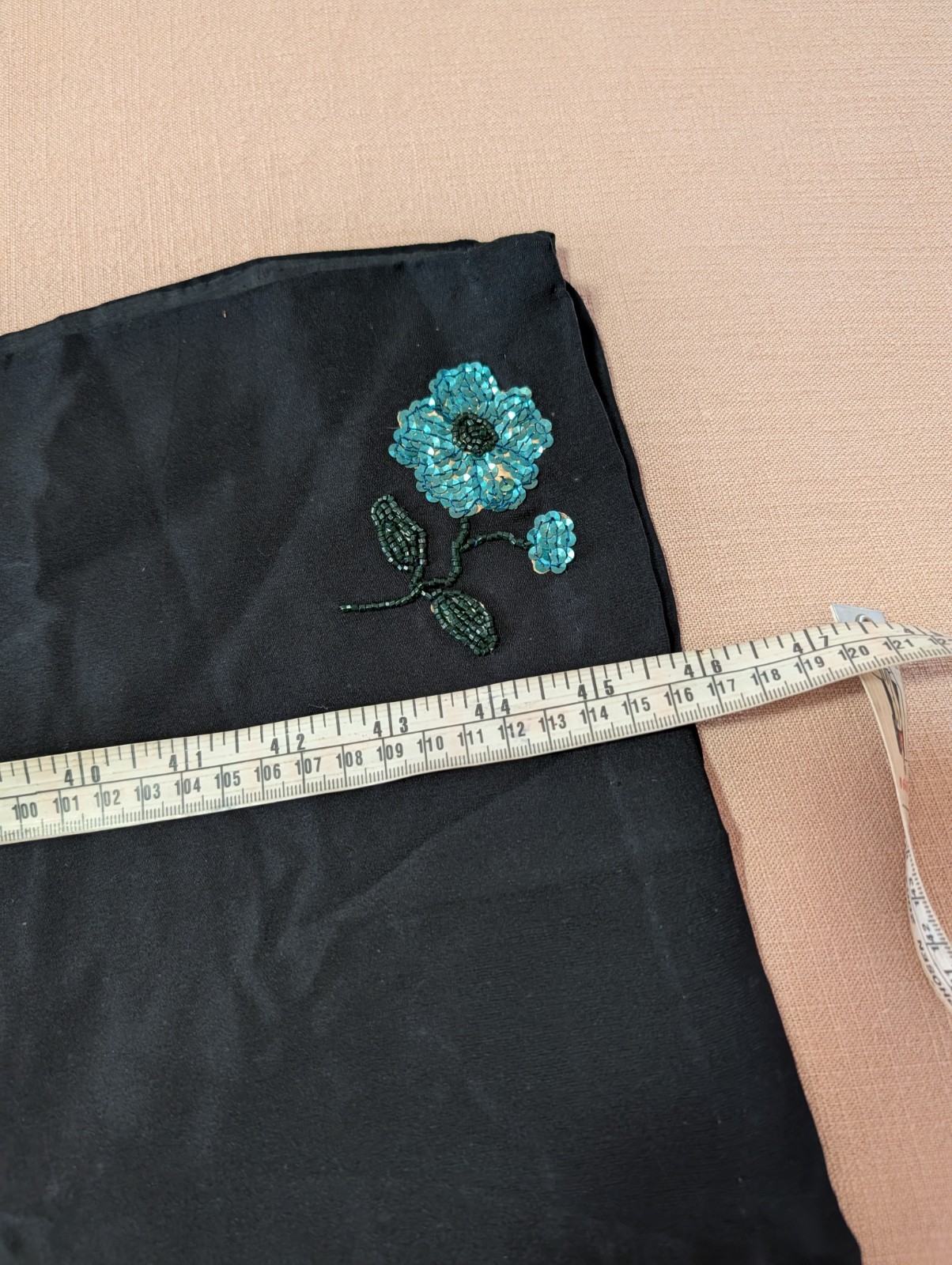 Authentic Vintage Black Silk Embroidered Cheongsam Dress Sz S