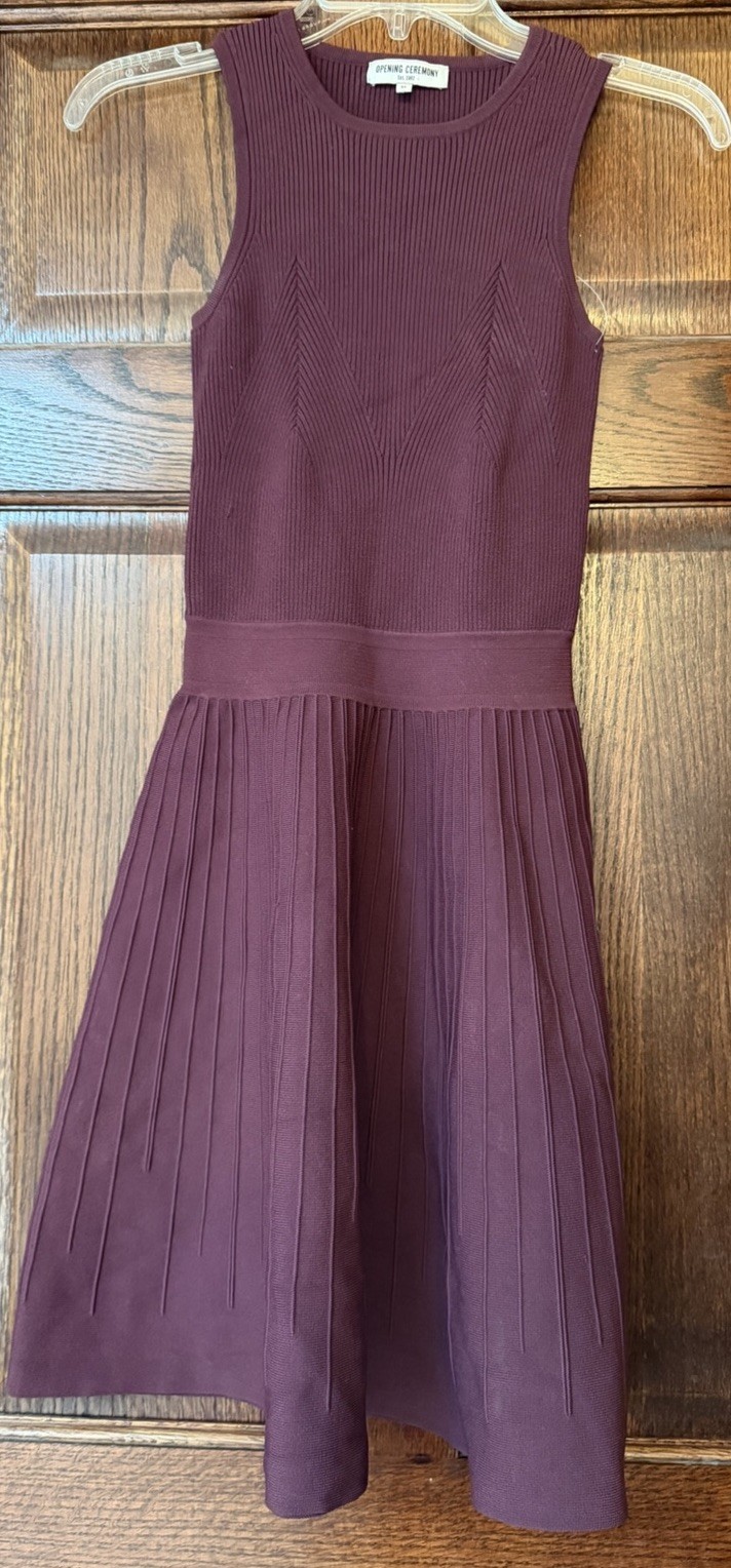 Opening Ceremony Sleeveless Ribbed Knit Mini Dress Plum Purple Size XS NWOT