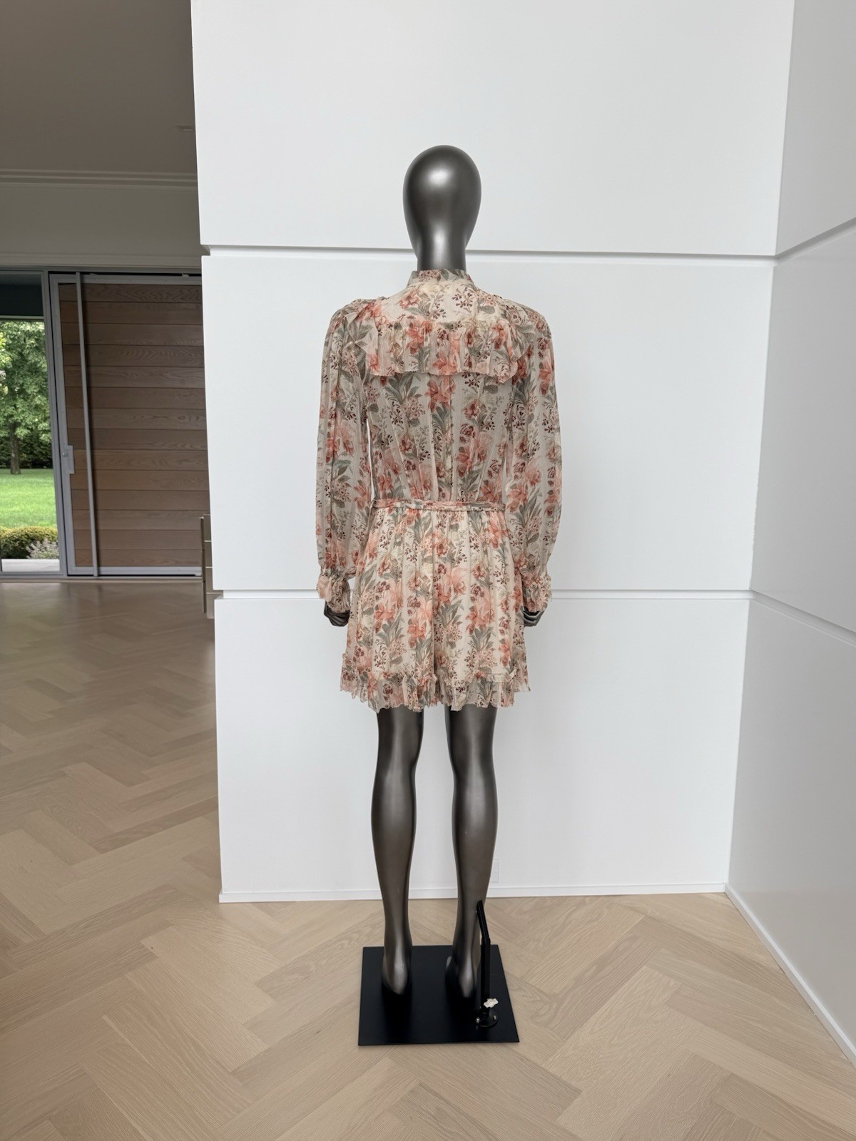 ZIMMERMANN Floral Silk Chiffon A-Line High Neck Ruffle Romper Sz 2