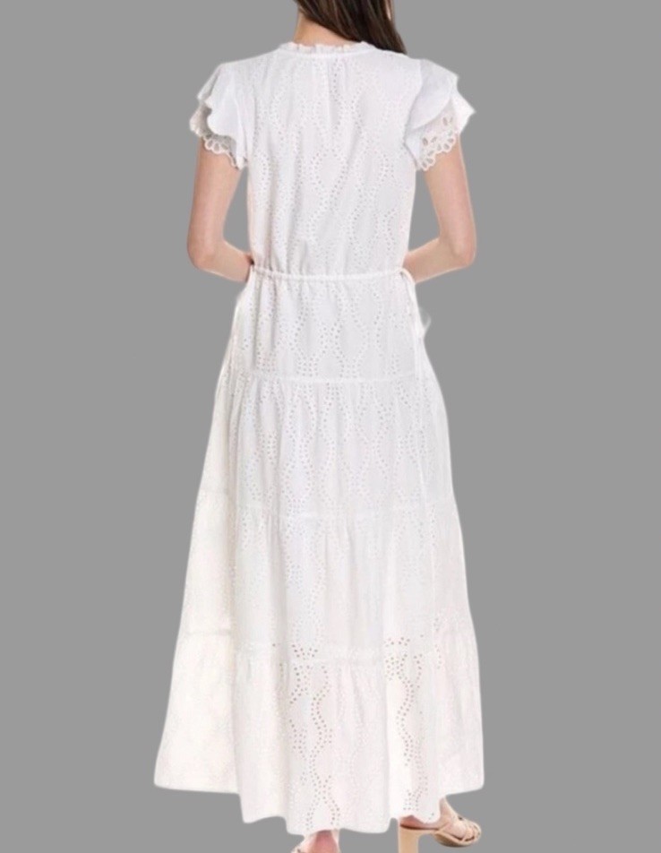 Size XL New J.McLaughlin Feminine Elena White Eyelet Maxi Dress Ruffle Sleeves