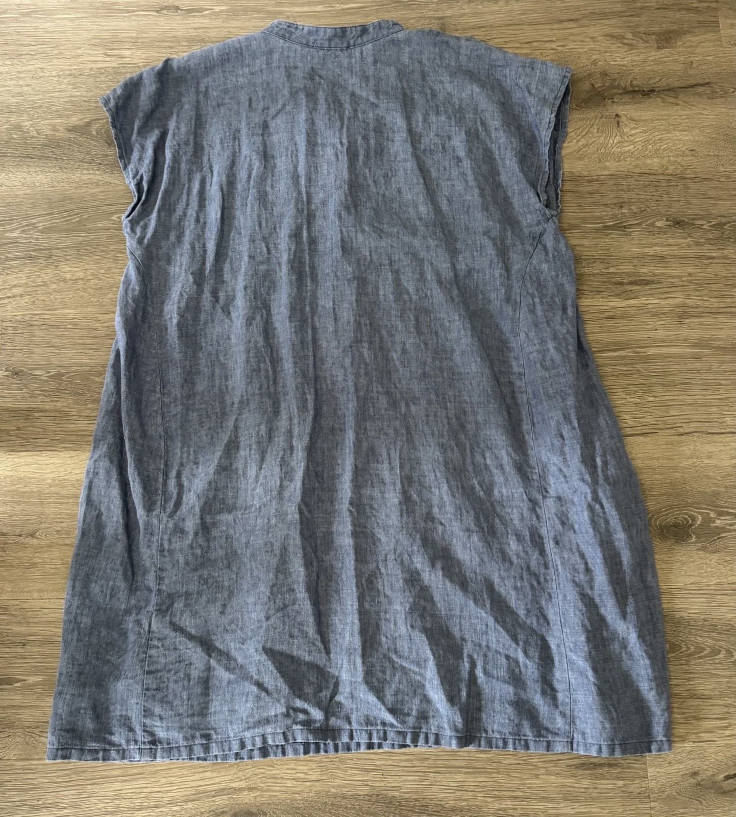 EILEEN FISHER Organic LINEN Mandarin COLLAR DENIM Front Pockets SHIRTDRESS XL 🔥