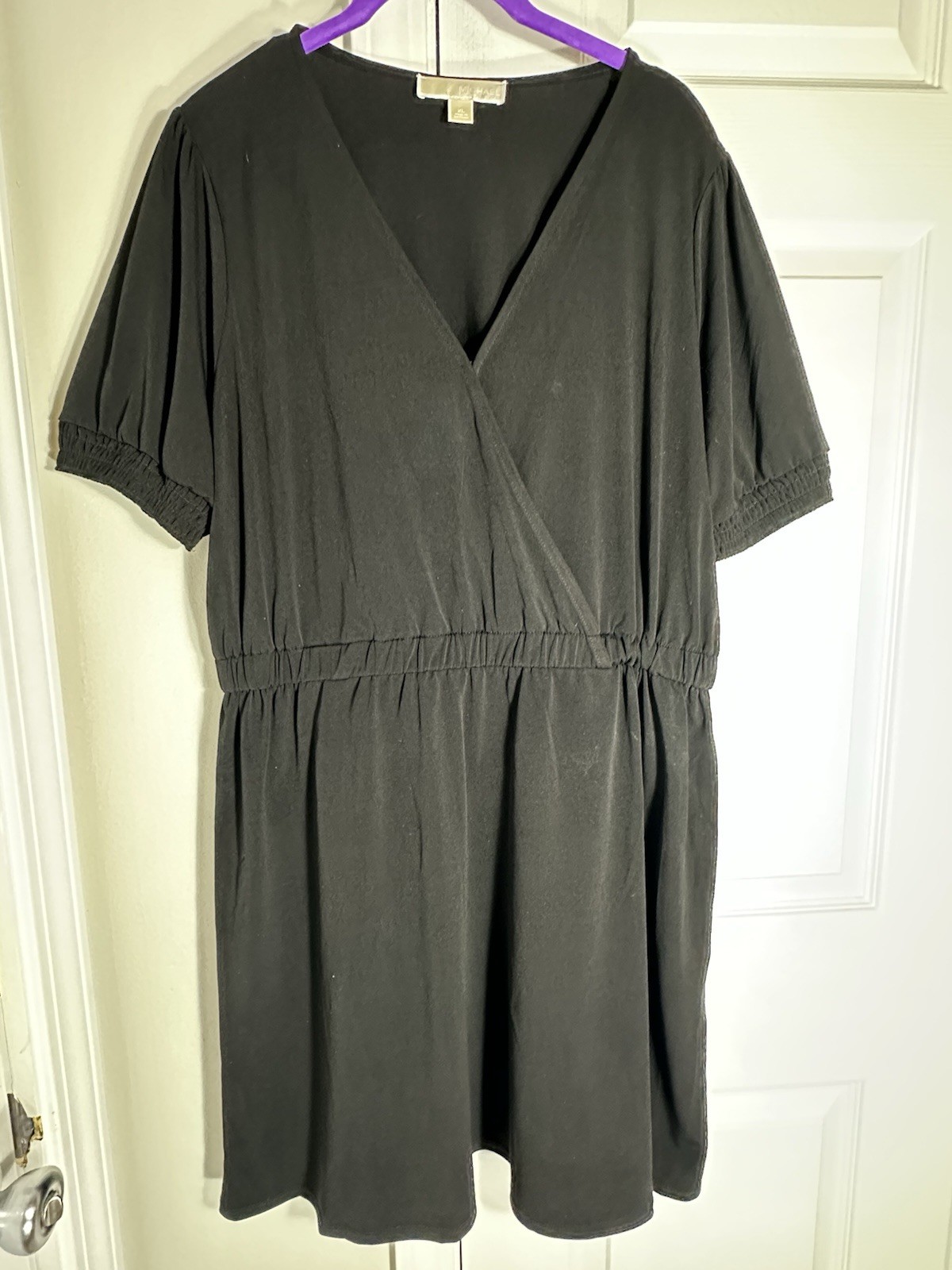 Michael Kors Black Women’s Size XL Short Sleeve Elastic Waist Faux Wrap Dress
