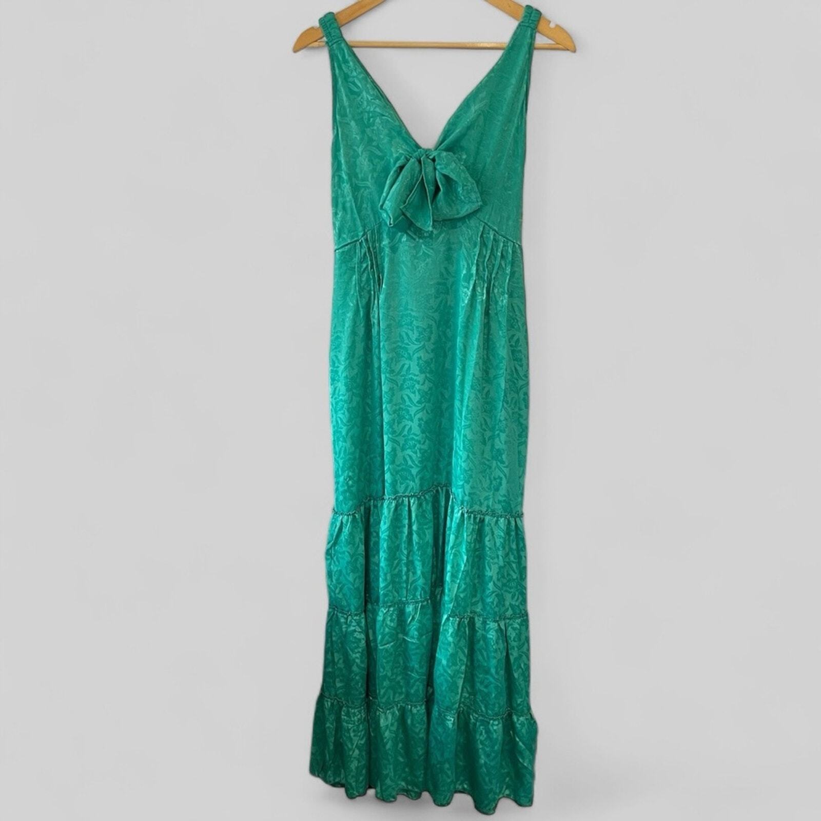 Anthropologie RAGA Maxi Dress Size Large Front Keyhole Tiered Floral Print