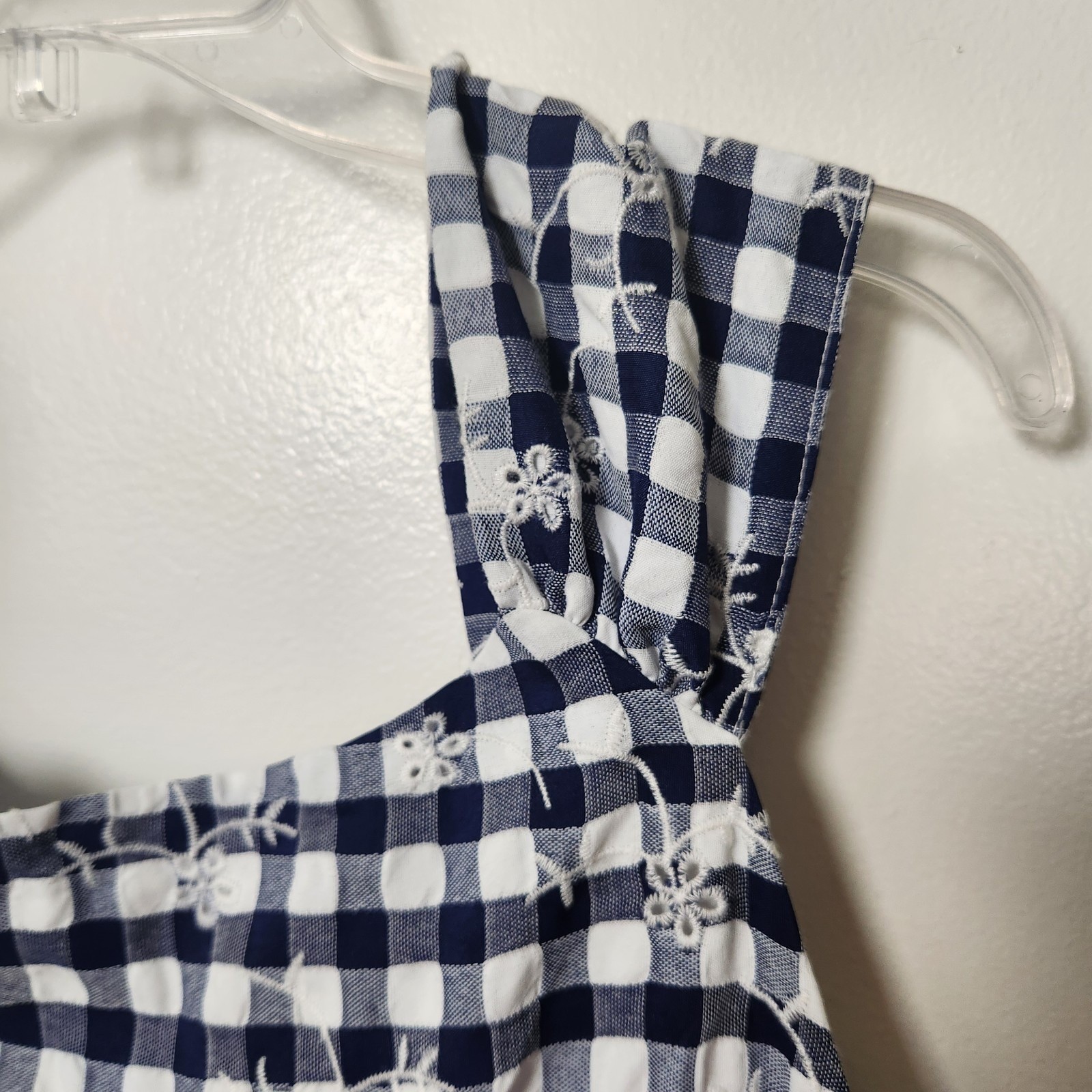 Blueberi Boulevard Blue White Gingham Plaid Midi Dress XXL Tired Smocked Ruffle