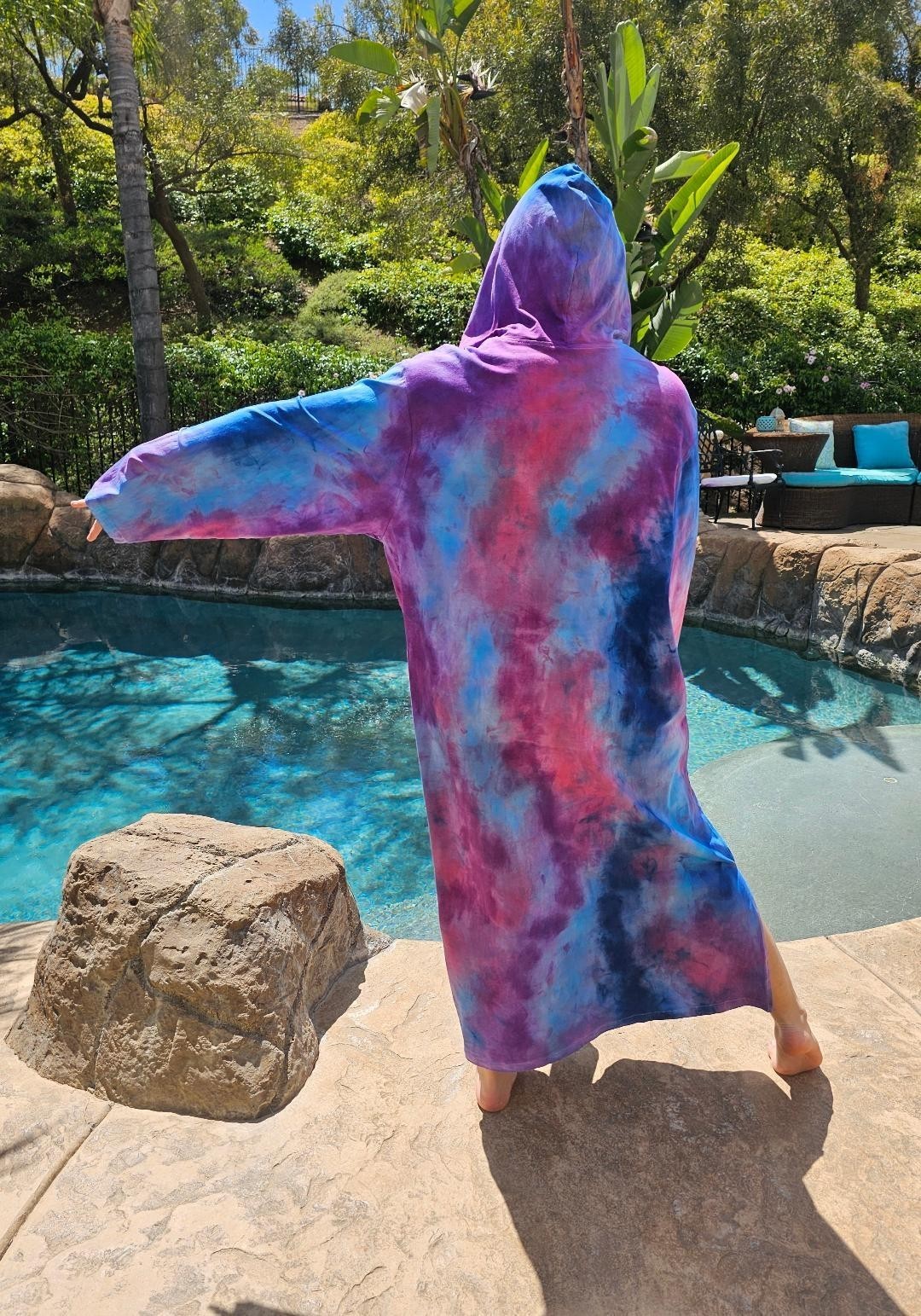 Maya Antonia Unisex Hand Tie-Dye Galaxy Cotton Maxi Dress/Kaftan/Hoodie/Pocket