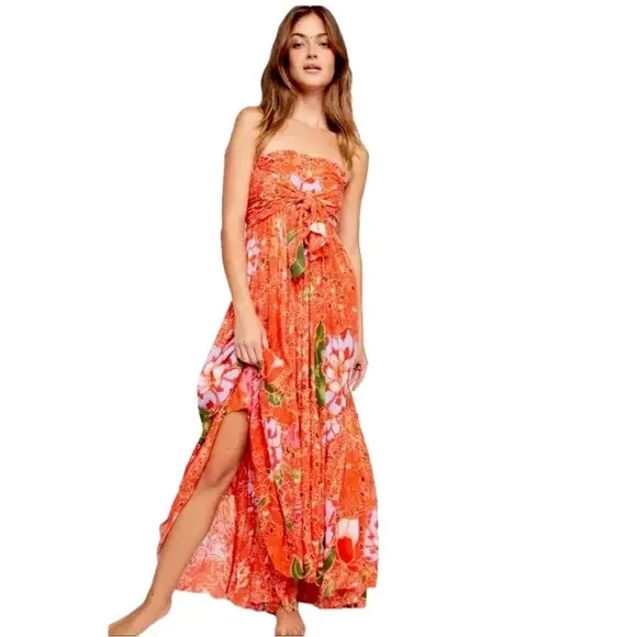 Free People FP one Bali nights boho maxi dress flowy colorful Beachy size small