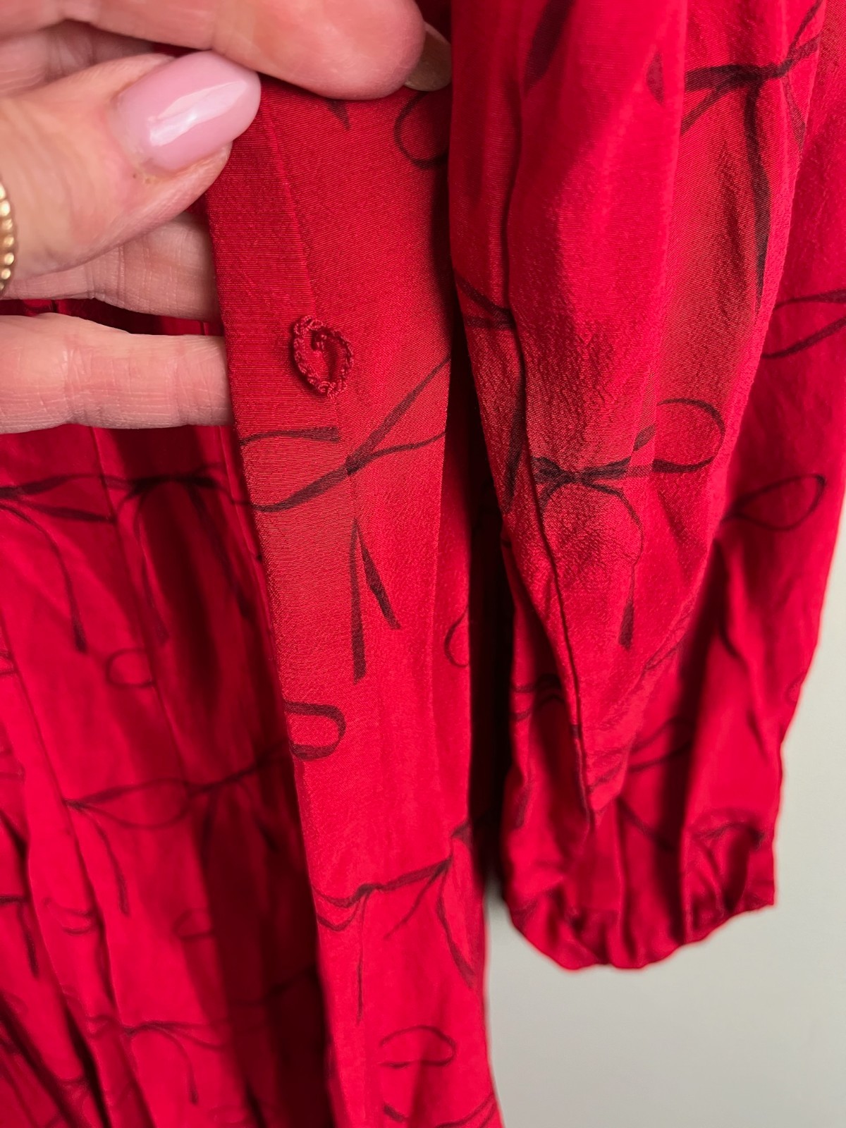 J.Crew Drapey Pleated Bow Print Red Shirtdress Womans Size 18 Cute Preppy