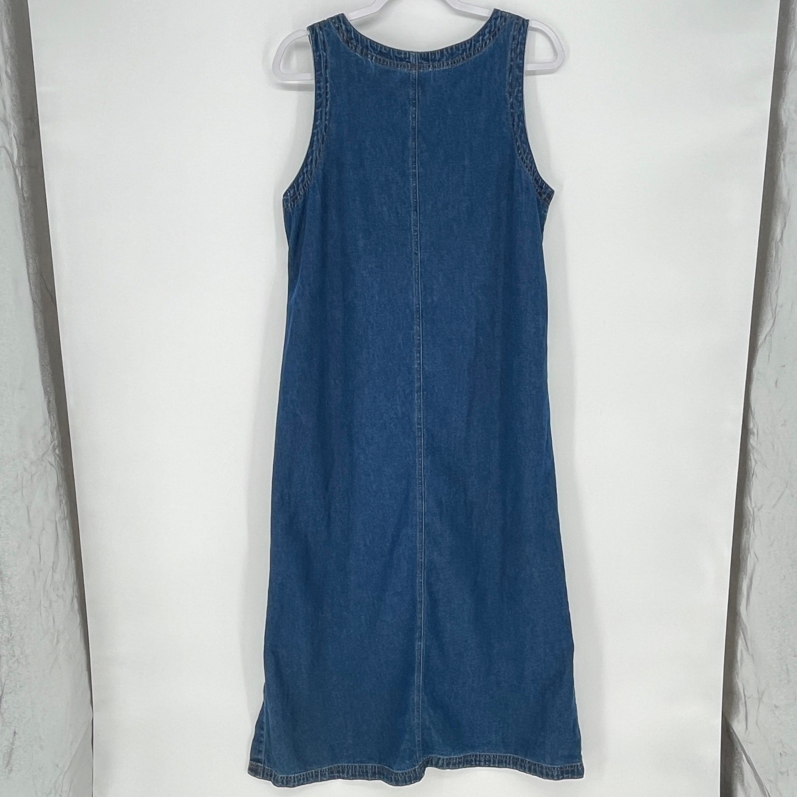 Vintage Erika & Co Womens Denim Jumper Dress Maxi Side Button Pockets Small