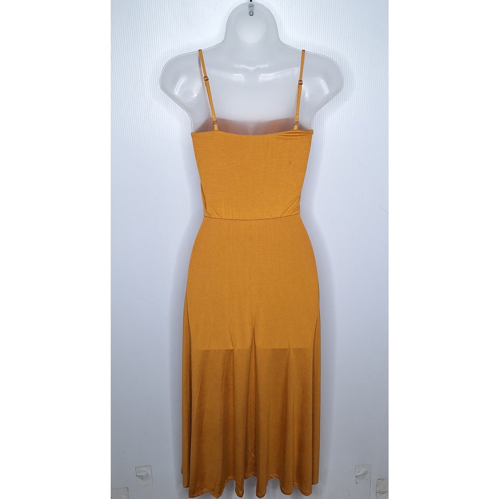 Audrey 3+1 Square Neck Midi Tank Dress Modal Jersey Mustard Small Sundress 70s