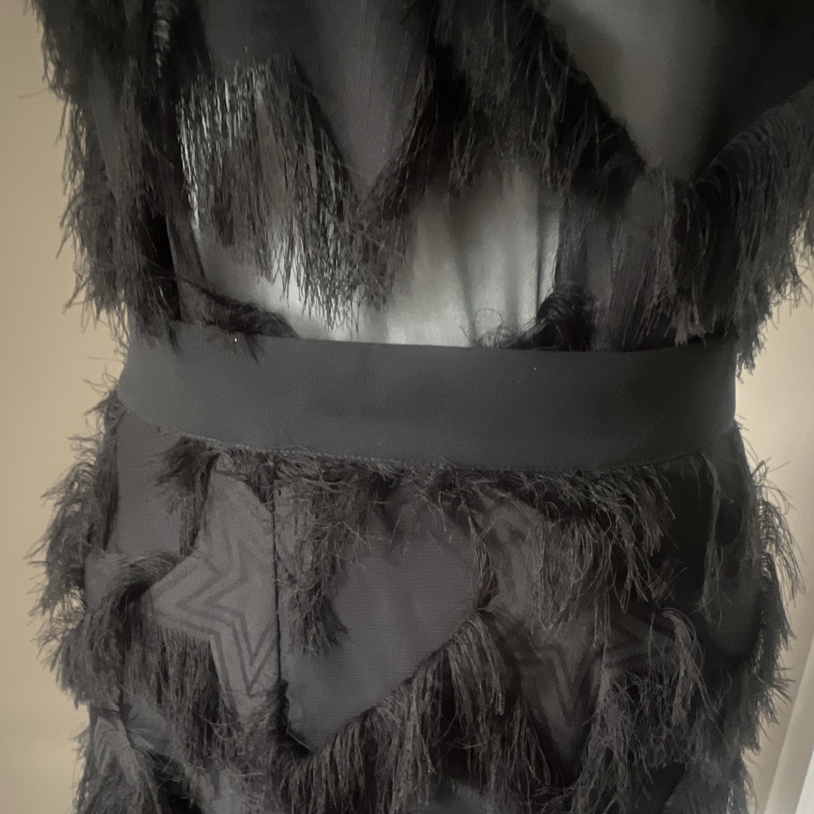 Marella Gattini Black Sheer Mesh Fringe Long Pencil Skirt High Rise 4