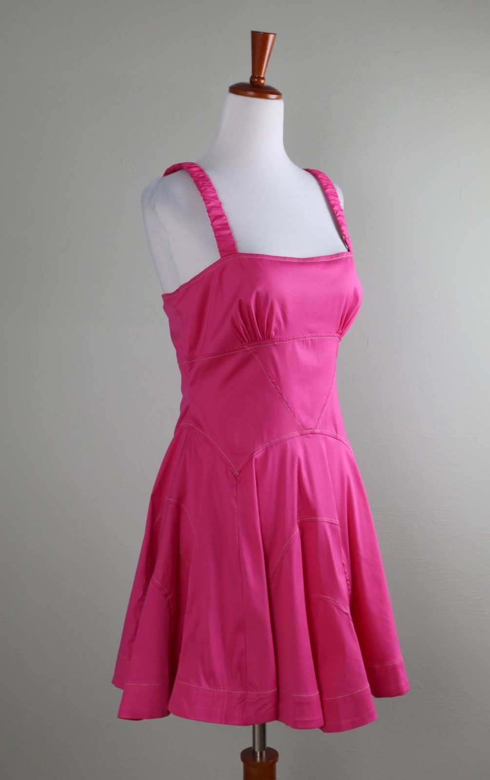 ANTHROPOLOGIE NWT $158 Solid Pink Plunge Drop Waist A-Line Mini Dress Size Small