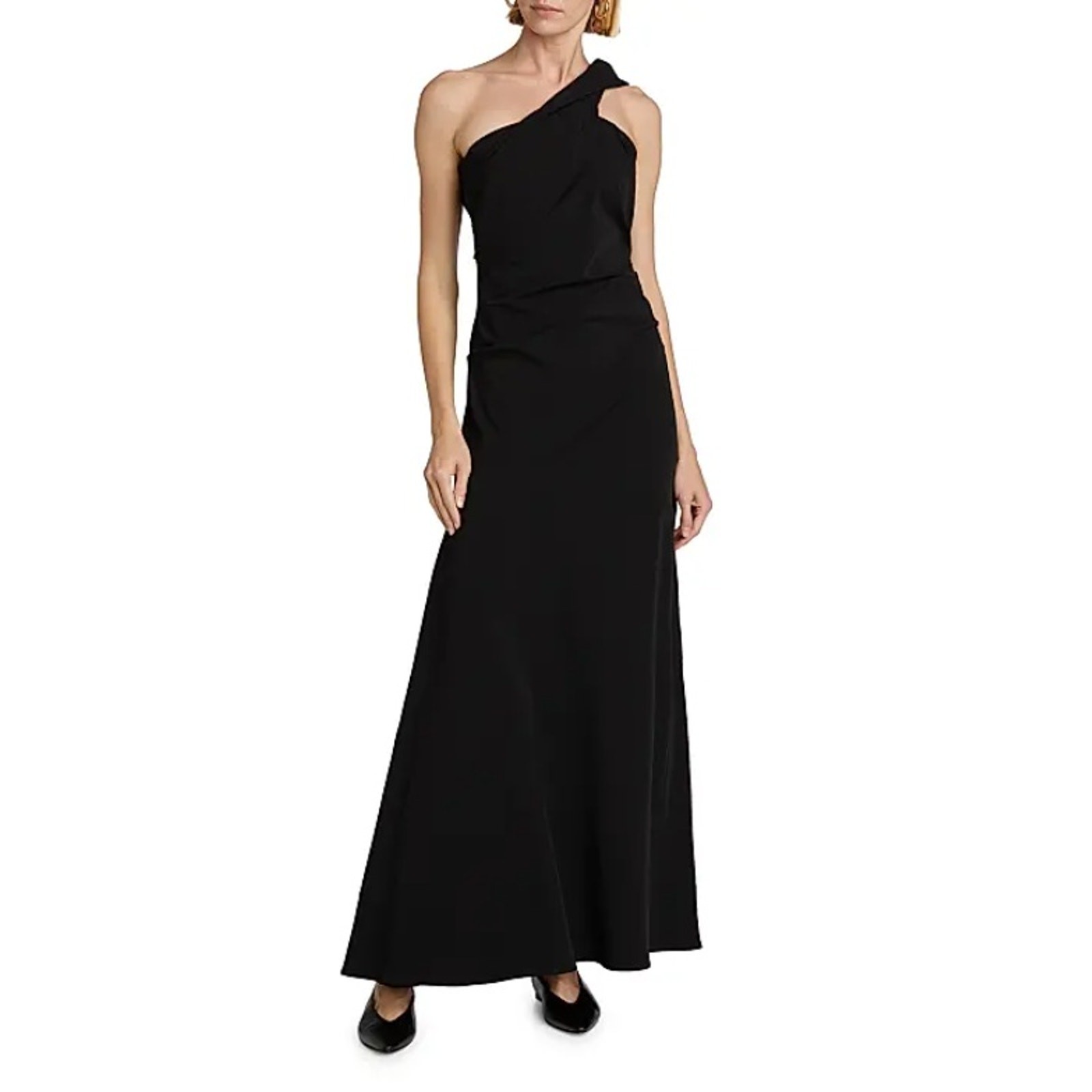 CO Women Black Wool/Viscose Stretch Asymmetric Evening Maxi Gown Dress Size XS
