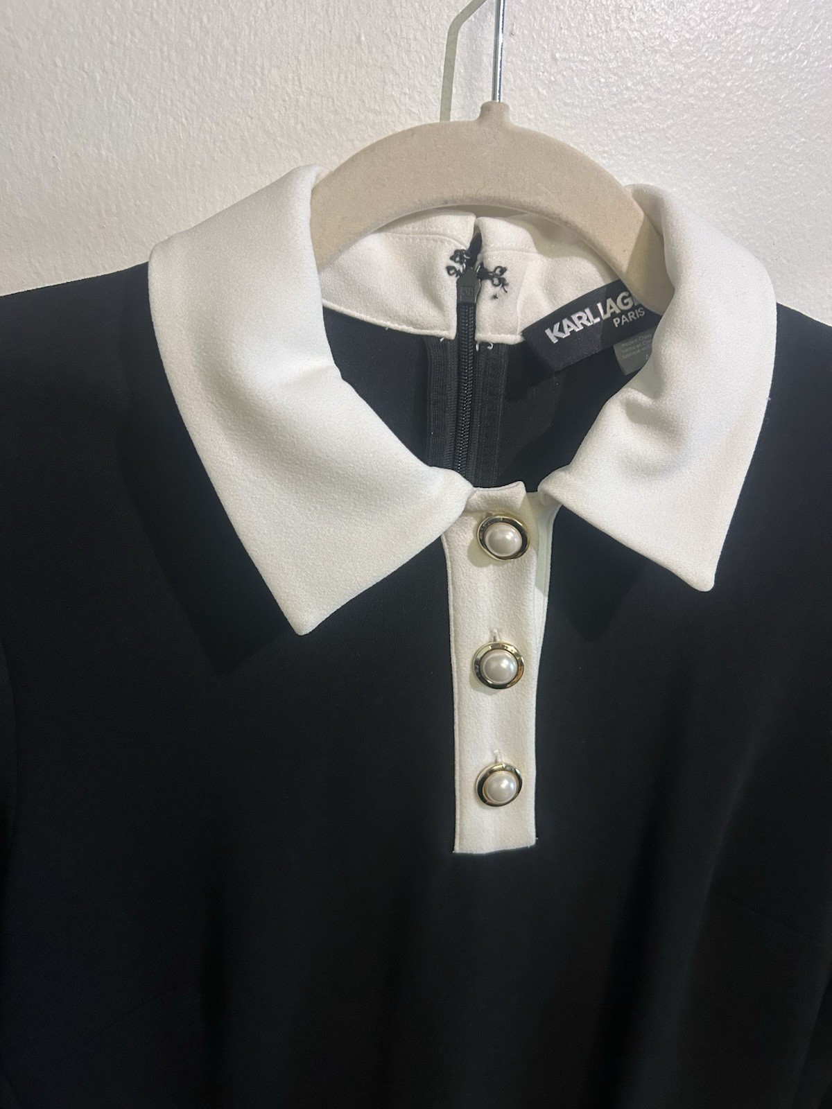 KARL LAGERFELD Collared 3/4 Ruffle Sleeve Peal Button Dress SIZE 4 NWT $128